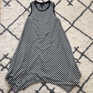 Black and white striped drapey cotton dress